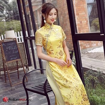 Nodress チャイナドレス　ワンピース　黄色　ブローチ付き　激レア 976ff25bde2baa11f34ada7c76e0fd